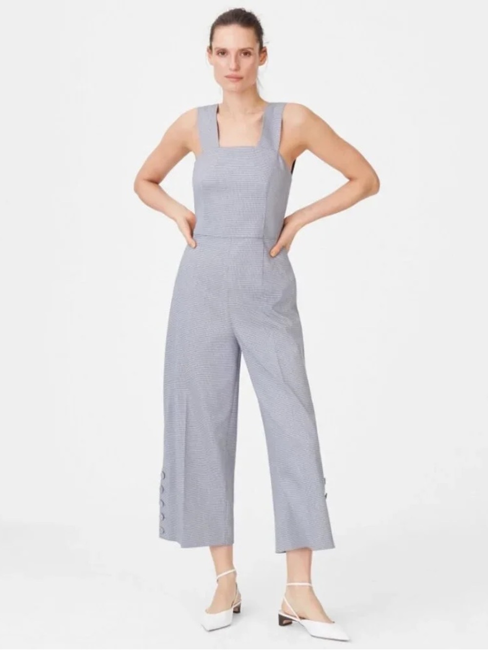 Club Monaco Light Gray Square-Neck Wide-Leg Jumpsuit